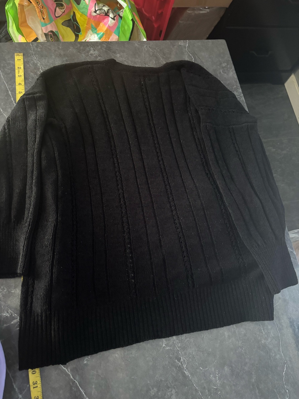 Black Open-Front Ribbed Cardigan Sweater - Picture 3 of 3